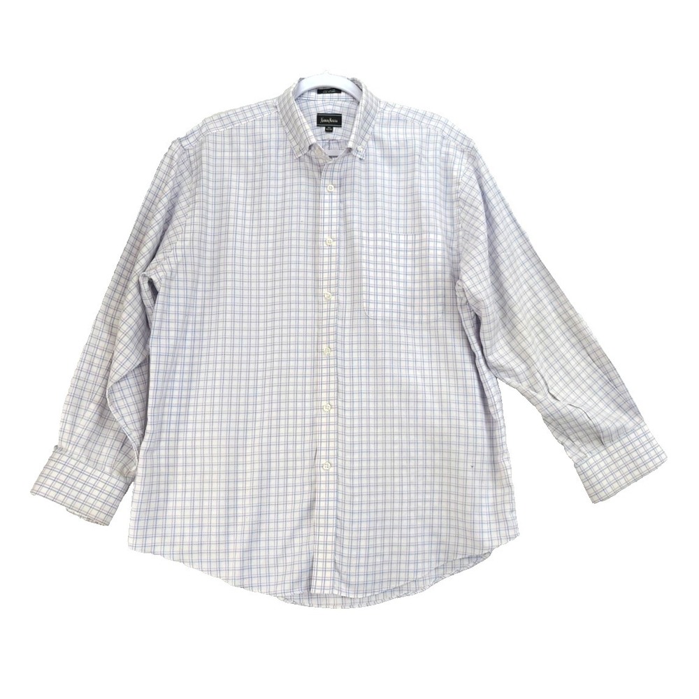 Nieman Marcus Mens Oxford Shirt Button Up Pink Blue White Plaid Sz 16½ 32/33